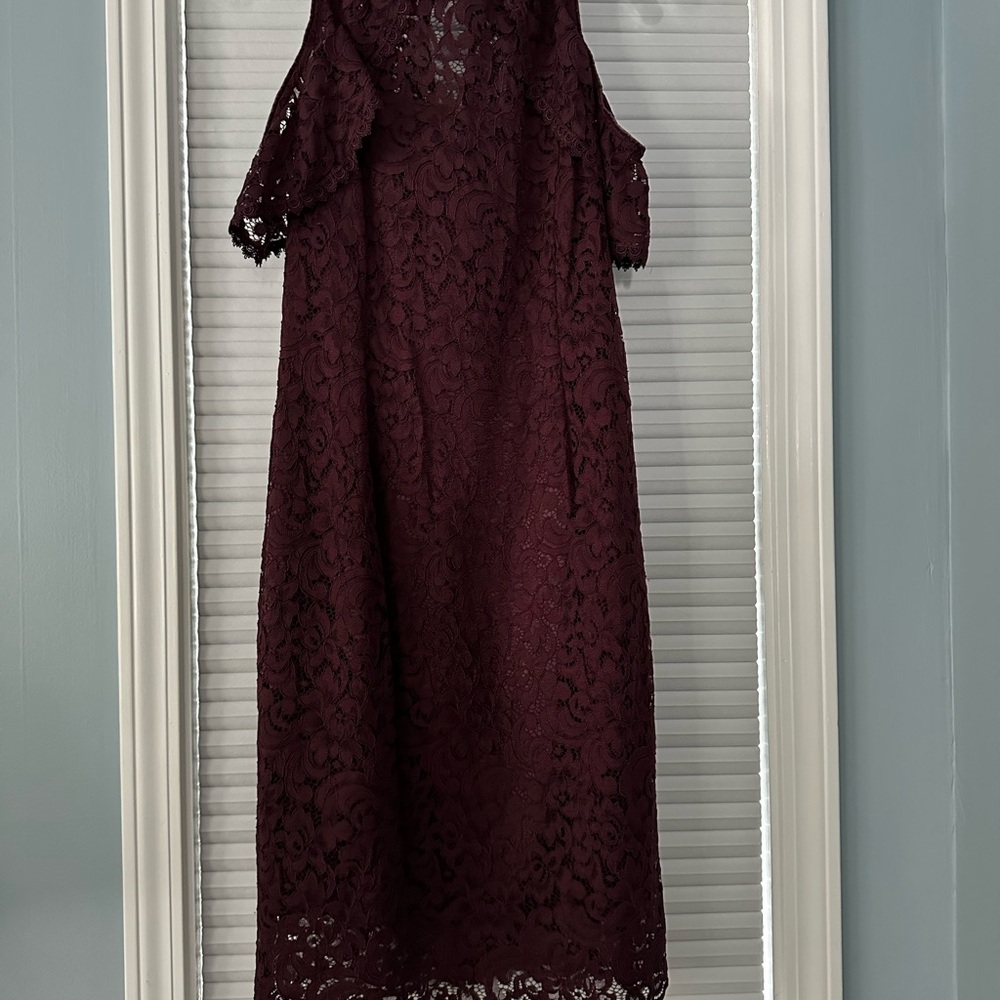 White House Black Market Burgundy Cold Shoulder Bell Sleeve Dress